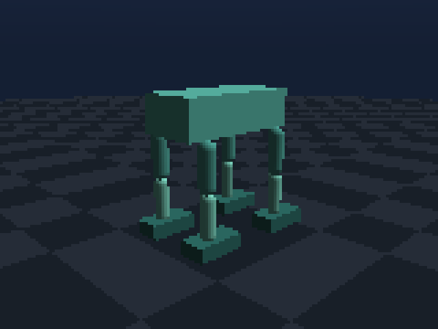 Native render of the command-conditioned quadruped